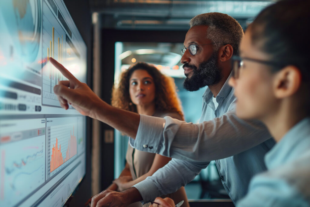 Why genSTREAMED a group of people are looking at a computer screen with a man po